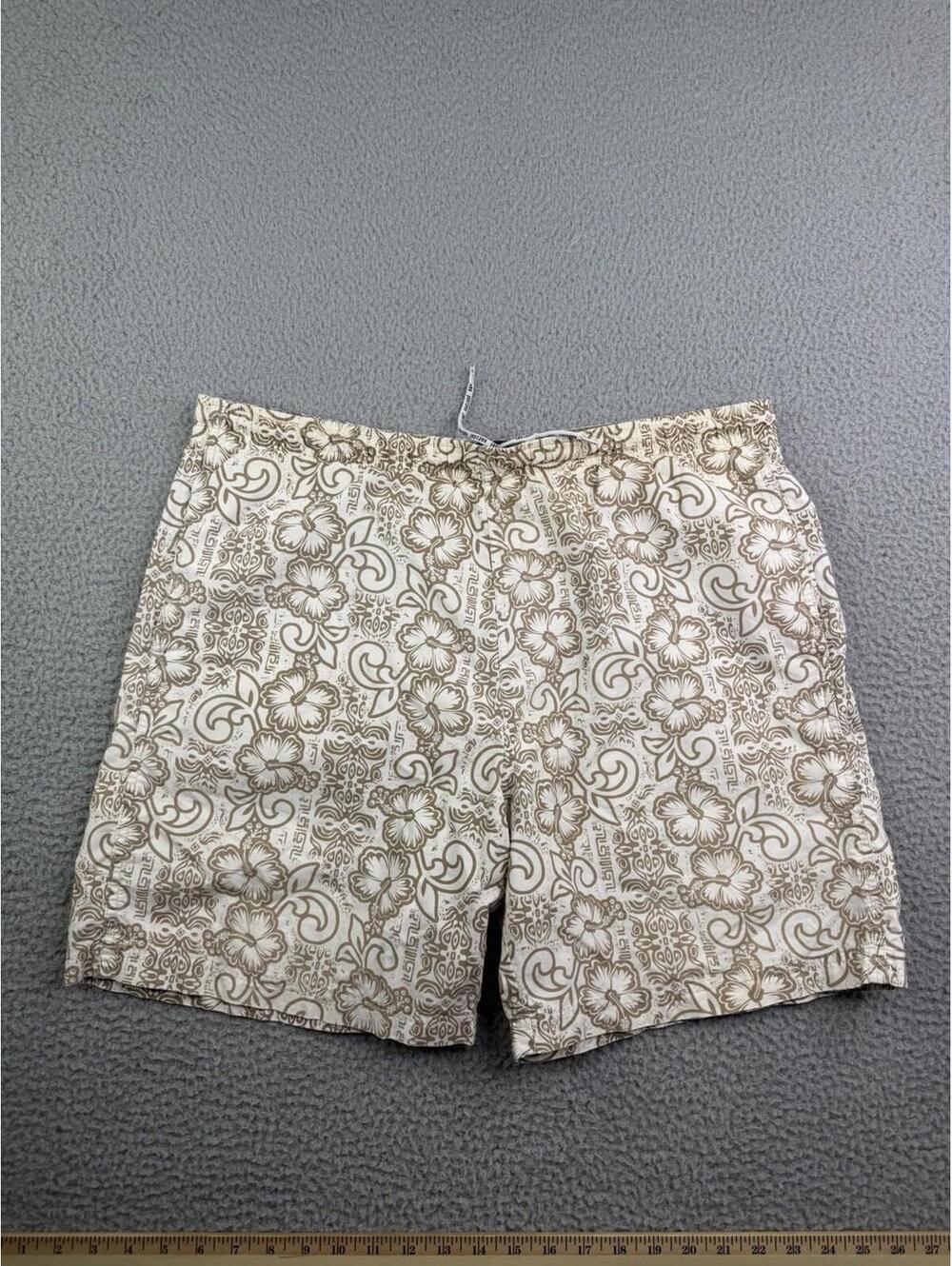 Vtg Jantzen Swim Shorts Mens Medium Floral Beige Mesh Lined Trunks (36 in waist)